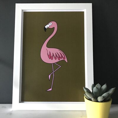flamingo print - White frame