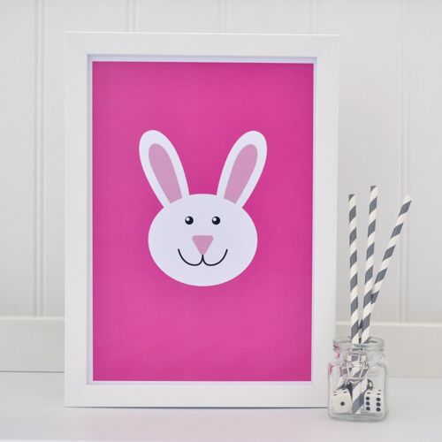 bunny print - White frame pink