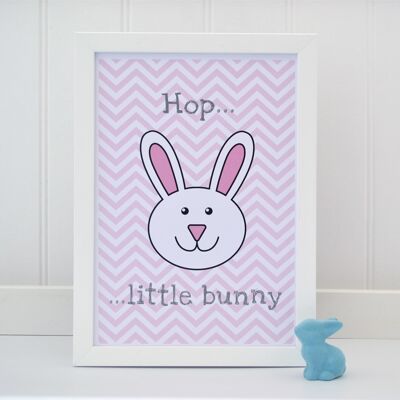 hop little bunny print - White frame pink