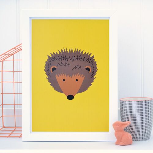 hedgehog print - White frame yellow