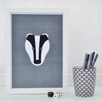 badger print - Unframed grey