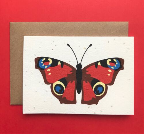 Plantable peacock butterfly seed card