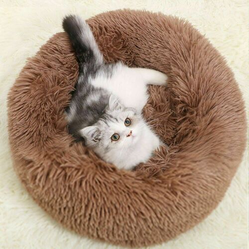 Coffee large 70cm donut dog bed  shag fluffy and warm  cat bed
