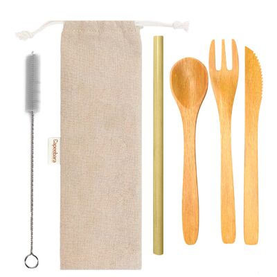 Bamboo Cutlery - Set of 3 Cutlery + Straw + Brush
