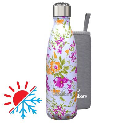 Insulated stainless steel bottle - PINK FLOWERS - 500ml