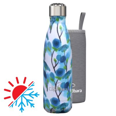 Insulated stainless steel bottle - BLUE FLOWERS - 500ml