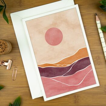 Carte de voeux d'art abstrait, soleil du désert : rose. 1