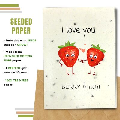 Handmade Eco Friendly Love Cards | Valentine's Day Cards | Love Greeting Cards |Pack of 8 Greeting Cards | Made With Plantable Seed Paper, Banana Paper, Elephant Poo Paper, Coffee Paper, Cotton Paper, Lemongrass Paper and more | Love you Berry Much