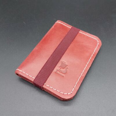 Card holder, wallet opplav IV. Leather case for credit cards and bills. Nubuck cow leather . Small, simple and very elegant.(Red)