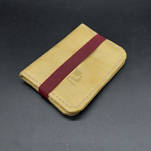 Card holder, wallet opplav IV. Leather case for credit cards and bills. Nubuck cow leather . Small, simple and very elegant.(Mustard)