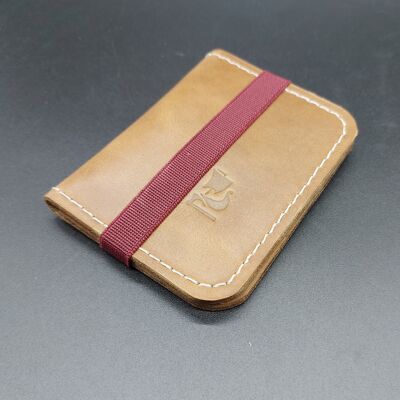 Card holder, wallet opplav IV. Leather case for credit cards and bills. Nubuck cow leather . Small, simple and very elegant.(saddle brown)