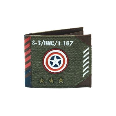 Marvel Captain America Vintage Military Army Zip Top Portefeuille en toile