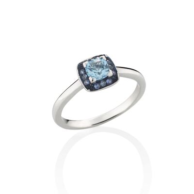 PETIT PARAGON White Gold Blue Topaz and Blue Sapphire Ring