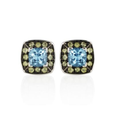 PETIT PARAGON White Gold Blue Topaz and Peridot Earrings