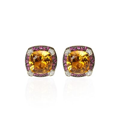 Paragon Yellow Gold Citrine Pink Sapphire Earrings