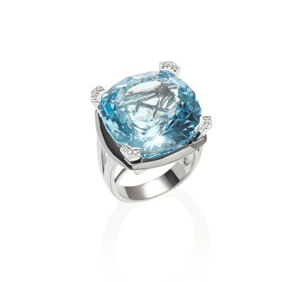 Paradigm Large White Gold Blue Topaz Ring