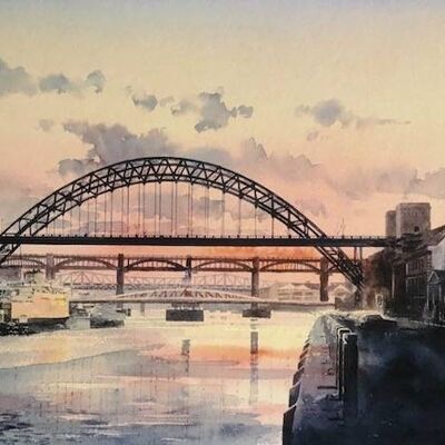 Puesta del sol del puente de Tyne, Newcastle