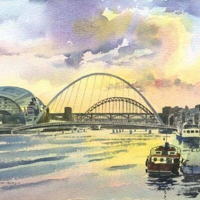 Ponts de Newcastle Tyne, coucher de soleil d'été / épuisé