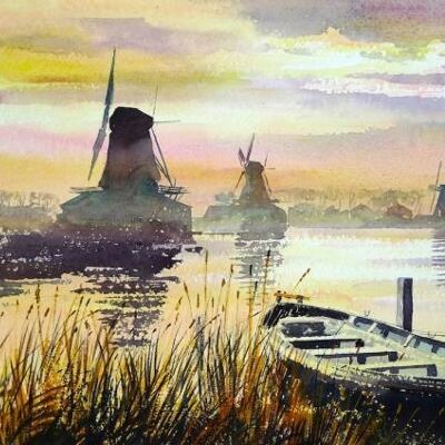 Windmühlen - Licht des frühen Morgens Amsterdams