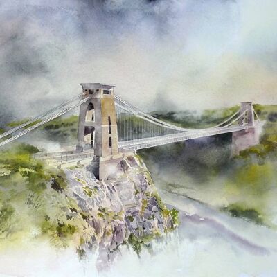 Puente colgante de Clifton en la niebla
