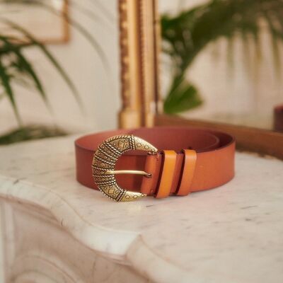 Cally crescent moon buckle belt CAMEL