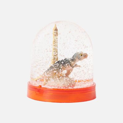 Dinosaur and Eiffel Tower snow globe