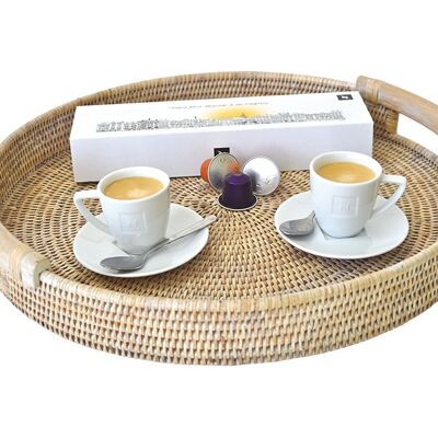 Round tray Samoa white rattan and mango wood