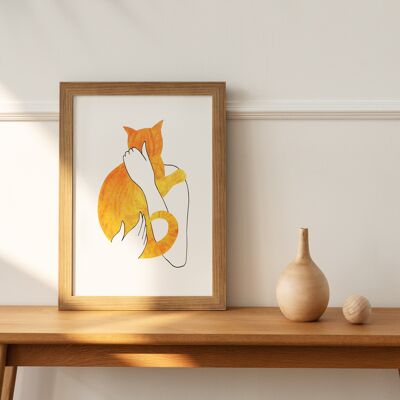 Close Embrace' Ingwer Katze A4 Fine Art Print