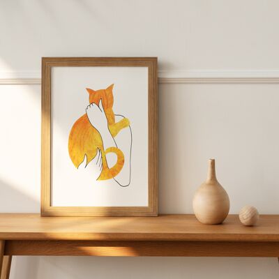 Close Embrace' gato jengibre A4 impresión de bellas artes