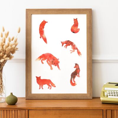 Skulking' zorros rojos A5 impresión de bellas artes