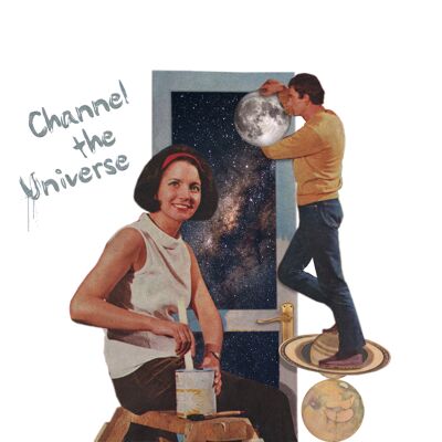 Die Vintage-Collage von Channel the Universe im Format 20,3 x 20,3 cm Fine Art Print