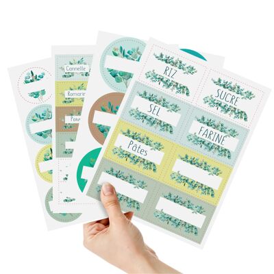 44 Floral Green  Labels for Herbs and Spices - French