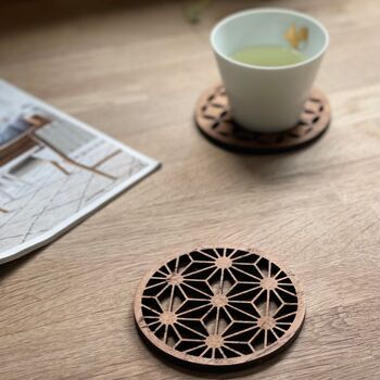 Sous-verres à motif japonais fabriqués à partir de bois de teck récupéré (ensemble de 4) 3