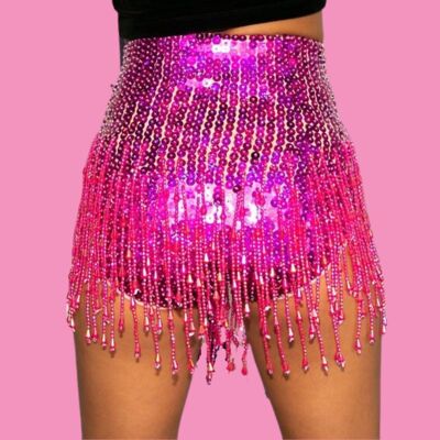 Mirror Ball Booty Silver Sequin Shorts with Beads