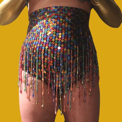 Rainbow Cheeky Sequin Shorts with Beads