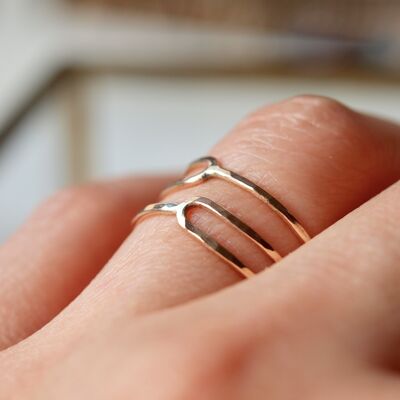 Triple stack ring, stacking ring, hammered, super shiny rose gold filled