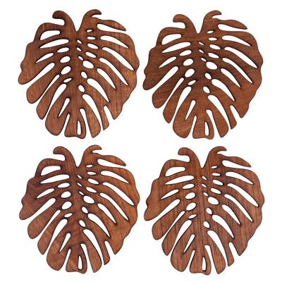 Monstera Reclaimed Teak Wooded Coasters - Set 4