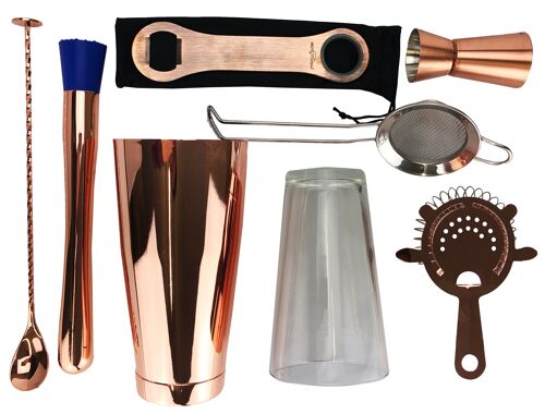 8 Piece Cocktail Making Kit in Copper, Tin on Glass