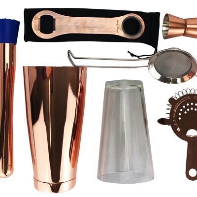8 Piece Cocktail Making Kit in Copper, Tin on Glass