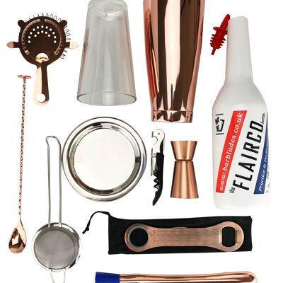 11 Piece Copper Cocktail Kit Tin on Glass