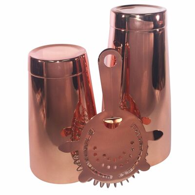 Copper Cocktail Set, 28oz tin, 18oz tin and a 4 Prong Strainer