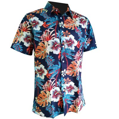 Camicia hawaiana Opplav Kilauea. 100% cotone.(BLU)