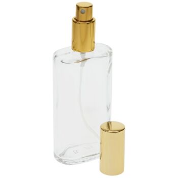 Flacon en verre transparent, ovale, avec vaporisateur + bouchon doré pour 100 ml 1