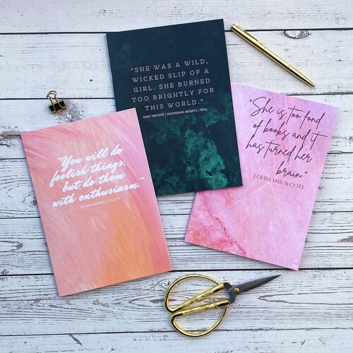Alcott, Bronte, Colette - Set of 3 Literary Quote A5 Notebooks