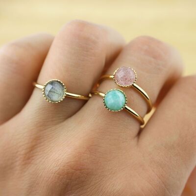 Gold-plated and natural stone adjustable ring / Women's jewelry / Golden adjustable mother-of-pearl ring