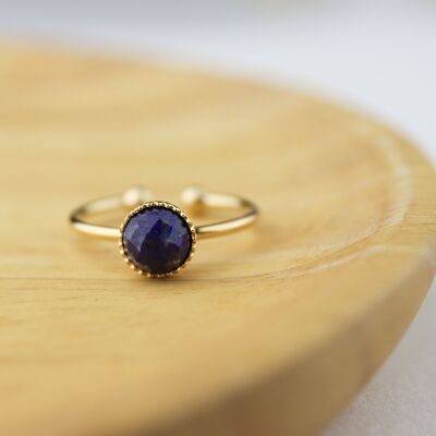 Adjustable ring gold plated and lapis lazuli stone