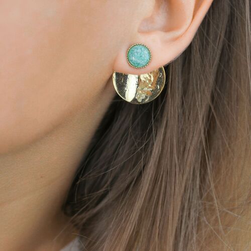 Boucles d'oreilles puces pierre d'amazonite et médaillon