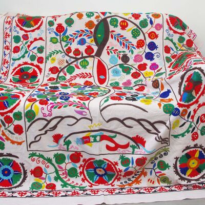 Uzbek Suzani Bedspread With Embroidery -Pomegranate Tree