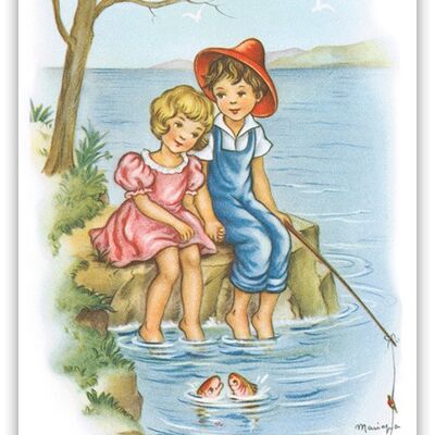Couple Fishing Postcard