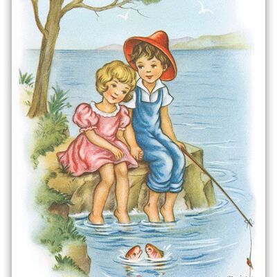 Couple Fishing Postcard